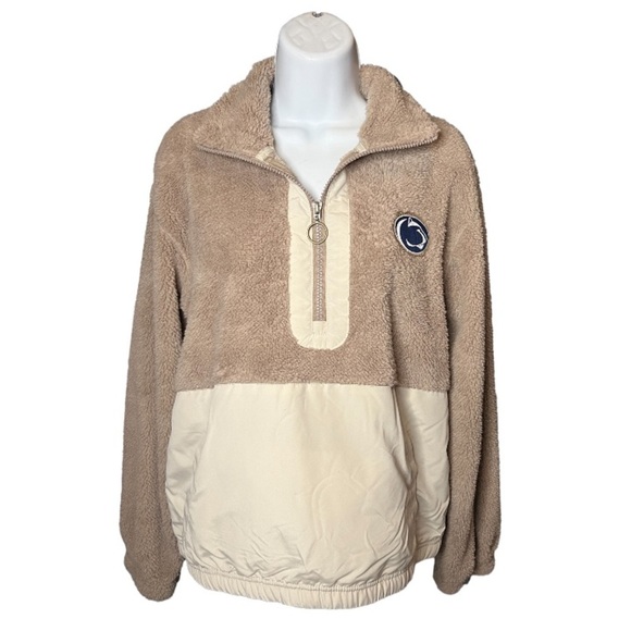 Penn state nittany lions quarter zip beige fuzzy/ sherpa sweater w front pocket - Picture 1 of 6